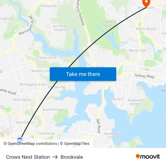 Crows Nest Station to Brookvale map