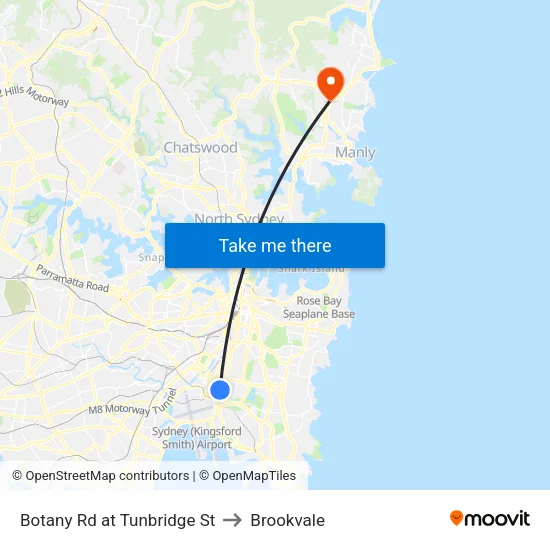 Botany Rd at Tunbridge St to Brookvale map