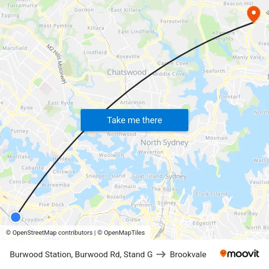 Burwood Station, Burwood Rd, Stand G to Brookvale map