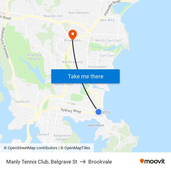 Manly Tennis Club, Belgrave St to Brookvale map