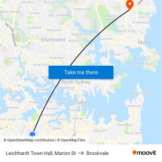 Leichhardt Town Hall, Marion St to Brookvale map