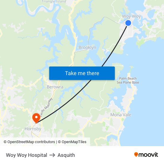 Woy Woy Hospital to Asquith map