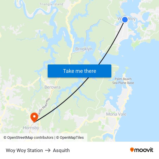 Woy Woy Station to Asquith map