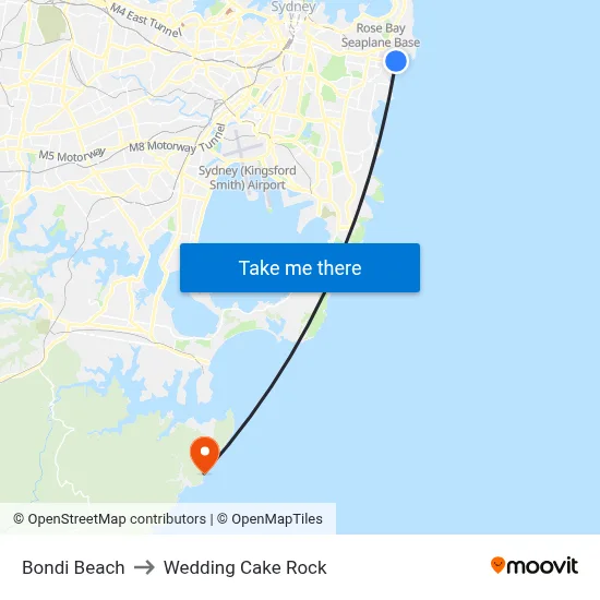 Bondi Beach to Wedding Cake Rock map