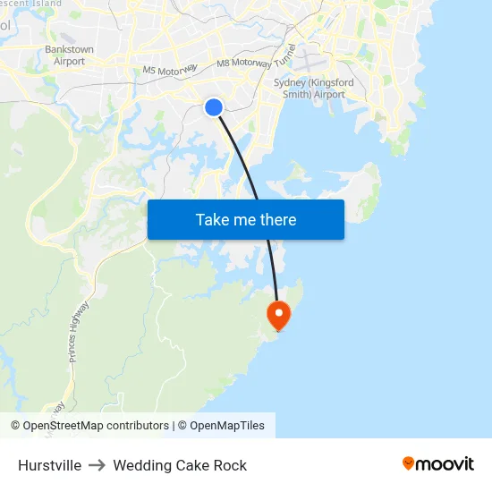 Hurstville to Wedding Cake Rock map