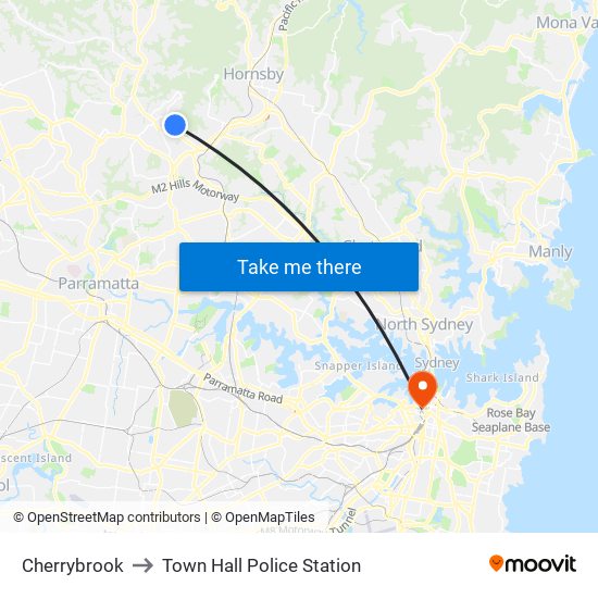 Cherrybrook to Town Hall Police Station map