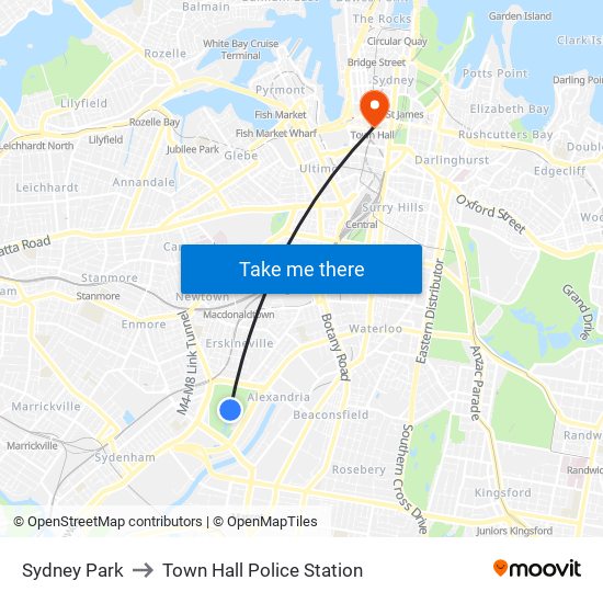 Sydney Park to Town Hall Police Station map