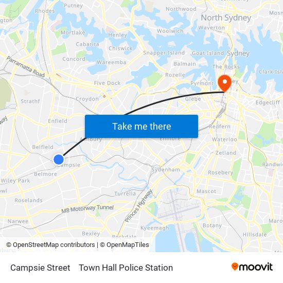 Campsie Street to Town Hall Police Station map
