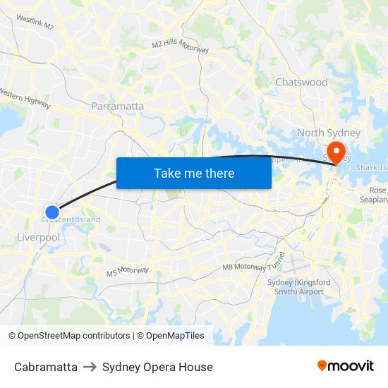 Cabramatta to Sydney Opera House map