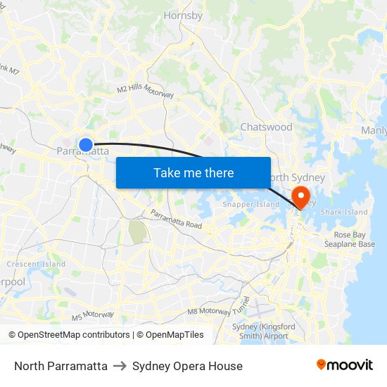 North Parramatta to Sydney Opera House map