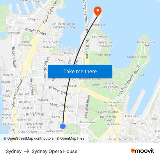 Sydney to Sydney Opera House map