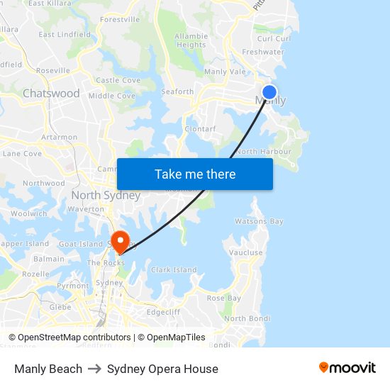 Manly Beach to Sydney Opera House map