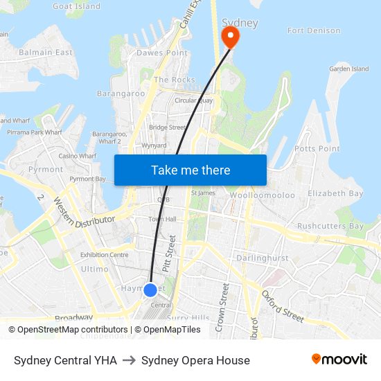 Sydney Central Yha to Sydney Opera House map