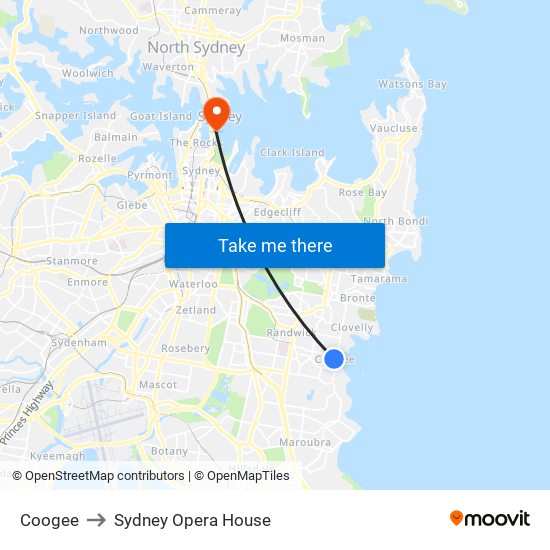 Coogee to Sydney Opera House map