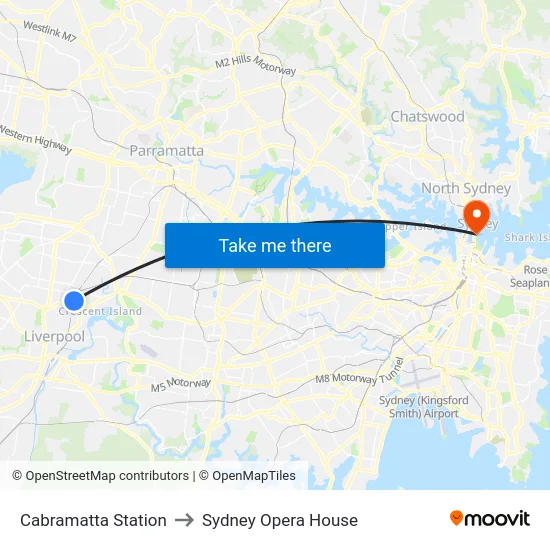 Cabramatta Station to Sydney Opera House map