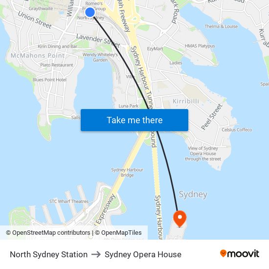 North Sydney Station to Sydney Opera House map