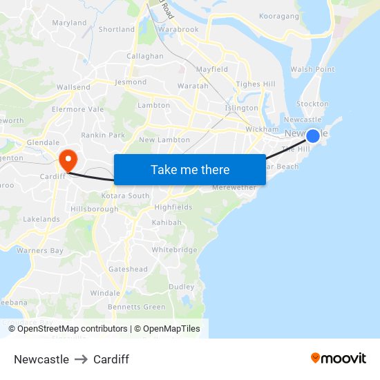 Newcastle to Cardiff map