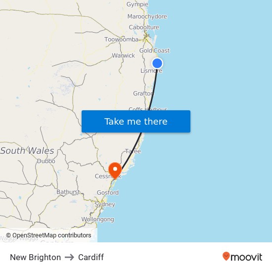 New Brighton to Cardiff map