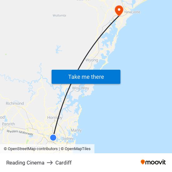 Reading Cinema to Cardiff map