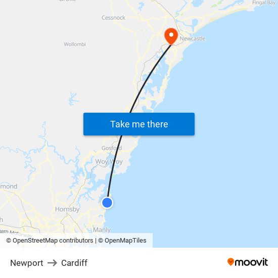 Newport to Cardiff map