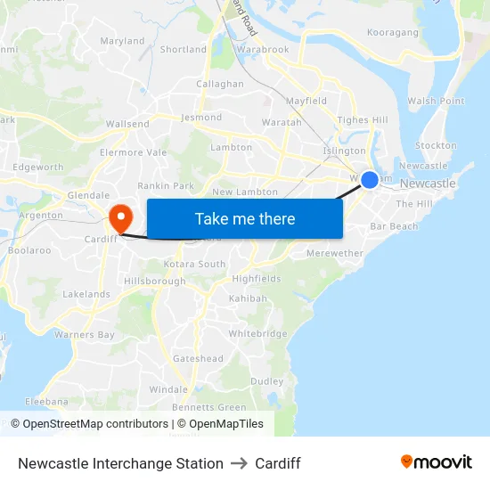 Newcastle Interchange Station to Cardiff map