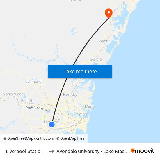 Liverpool Station, Stand C to Avondale University - Lake Macquarie Campus map