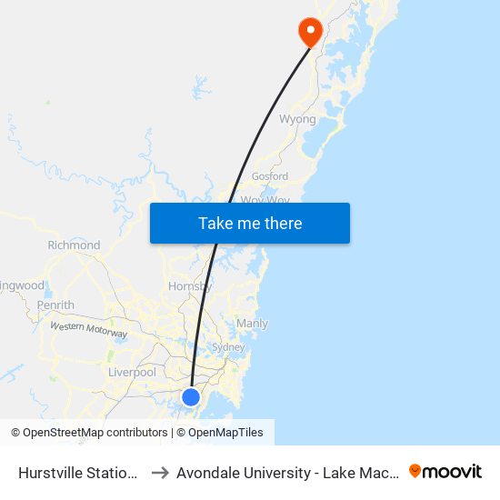 Hurstville Station, Stand B to Avondale University - Lake Macquarie Campus map