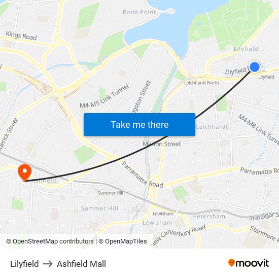 Lilyfield to Ashfield Mall map