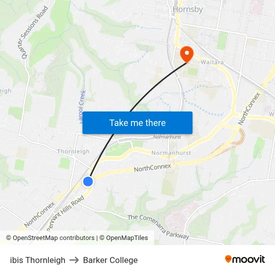 ibis Thornleigh to Barker College map