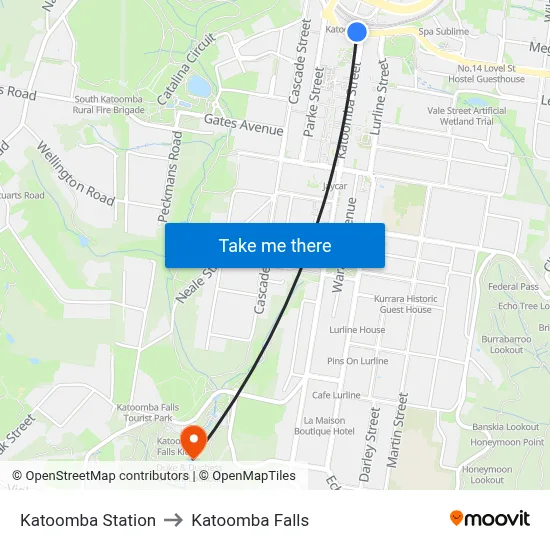 Katoomba Station to Katoomba Falls map