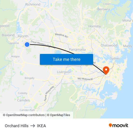 Orchard Hills to IKEA map