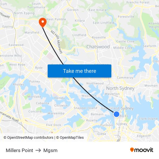Millers Point to Mgsm map