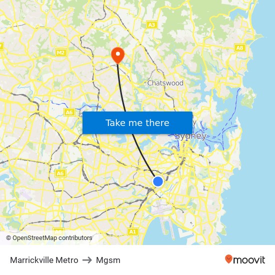 Marrickville Metro to Mgsm map