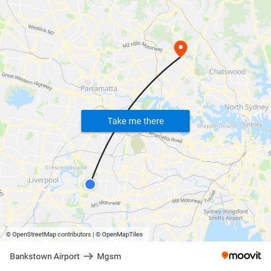 Bankstown Airport to Mgsm map