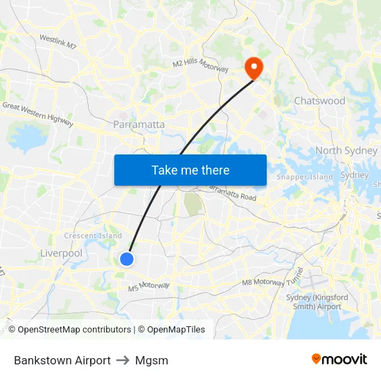 Bankstown Airport to Mgsm map