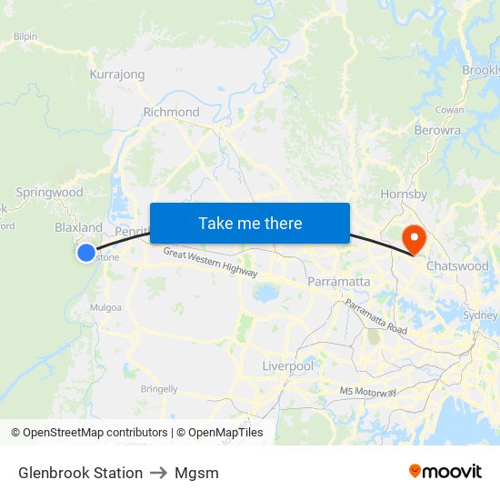 Glenbrook Station to Mgsm map