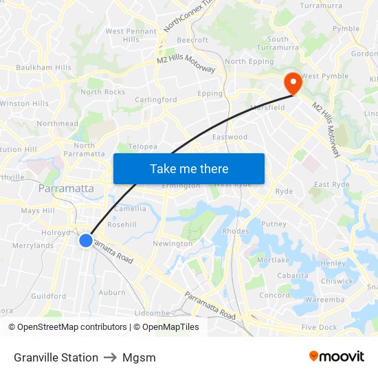 Granville Station to Mgsm map