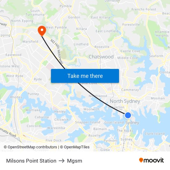 Milsons Point Station to Mgsm map