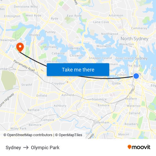 Sydney to Olympic Park map