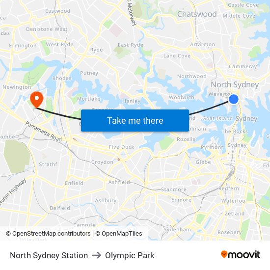 North Sydney Station to Olympic Park map