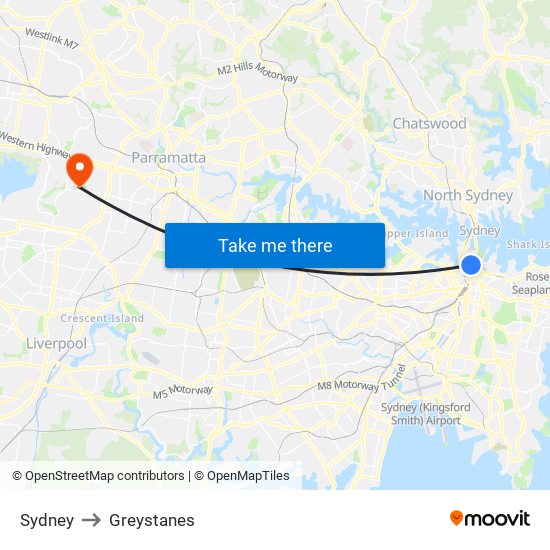 Sydney to Greystanes map