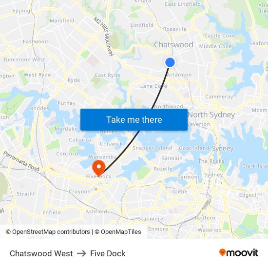 Chatswood West to Five Dock map
