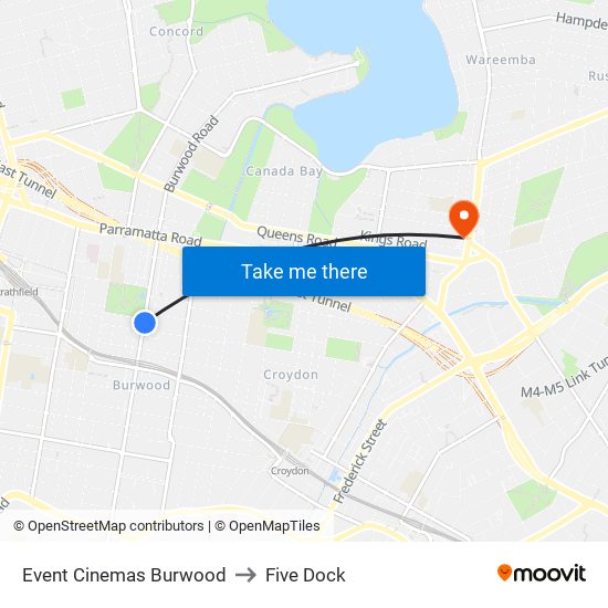 Event Cinemas Burwood to Five Dock map