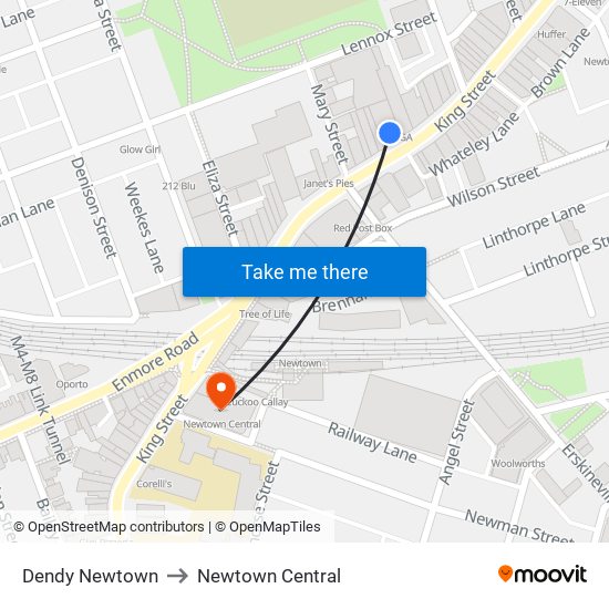 Dendy Newtown to Newtown Central map