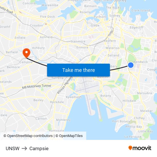 UNSW to Campsie map