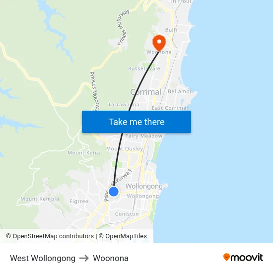 West Wollongong to Woonona map