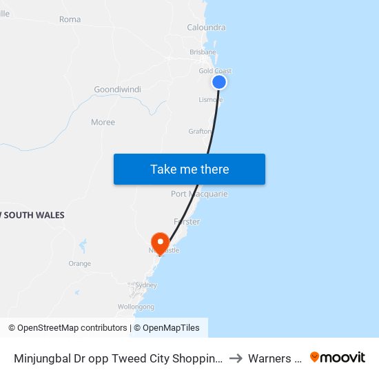 Minjungbal Dr opp Tweed City Shopping Centre to Warners Bay map