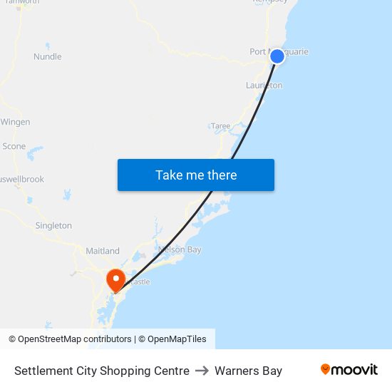 Settlement City Shopping Centre to Warners Bay map