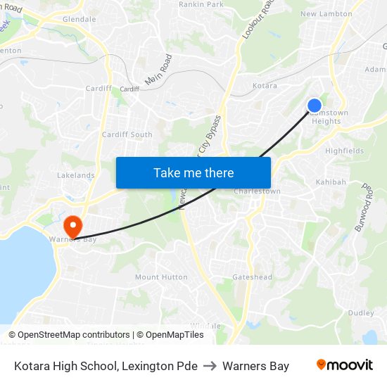 Kotara High School, Lexington Pde to Warners Bay map