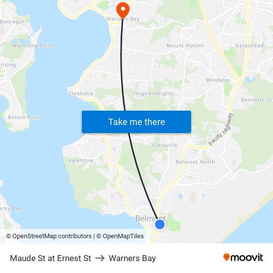 Maude St at Ernest St to Warners Bay map